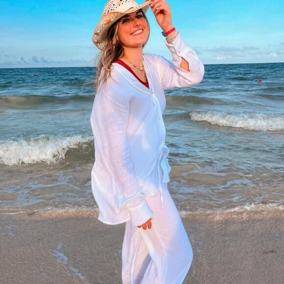 Women's Italian Cotton Gauze Top | White - Picture 5 of 6